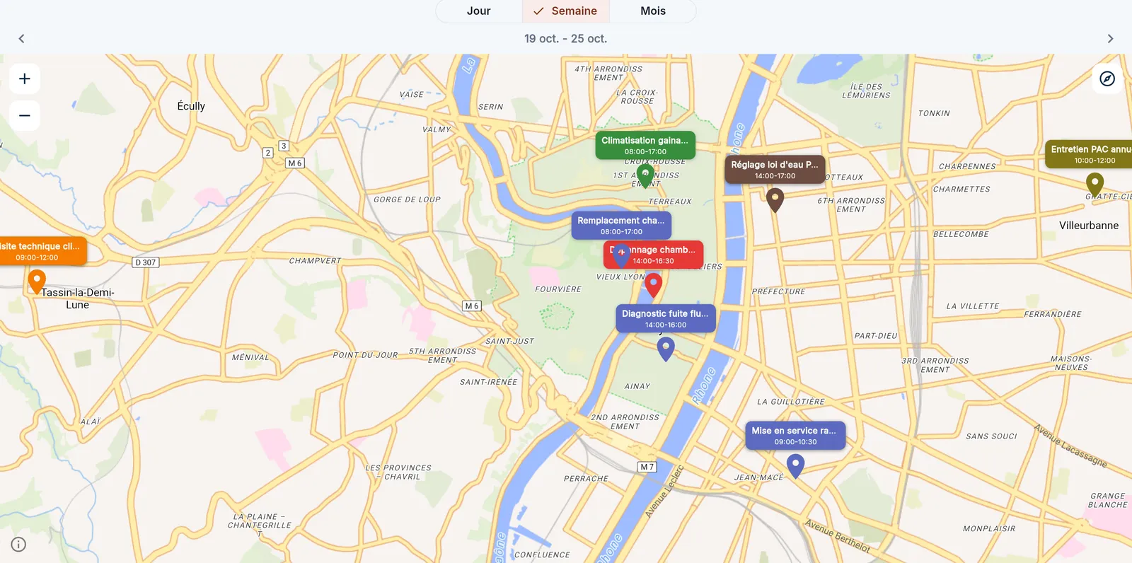 Carte des interventions de la semaine dans Elitevox